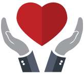 Gravity Software nonprofit icon with hands holding a heart