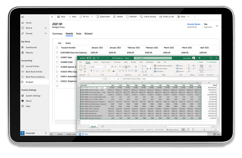 Gravity Software Budget Entry Screen for multi-entity businesses showing budget input, management, and reporting features Gravity Software Budget Entry Screen for multi-entity businesses showing budget input, management, and reporting features
