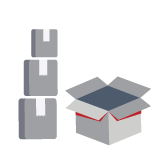 Inventory components and open box representing assemblies and Bill of Materials