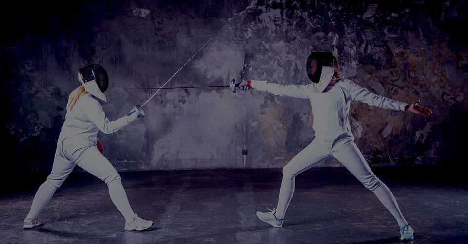 Competitive fencers representing donor engagement and nonprofit CRM relationship management