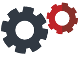 Gravity Software Operations icon showing two interlocking gears, symbolizing connected and automated business processes.
