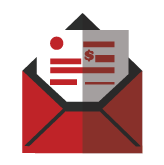 Check in an envelope, representing secure and timely check payments with Gravity Software.