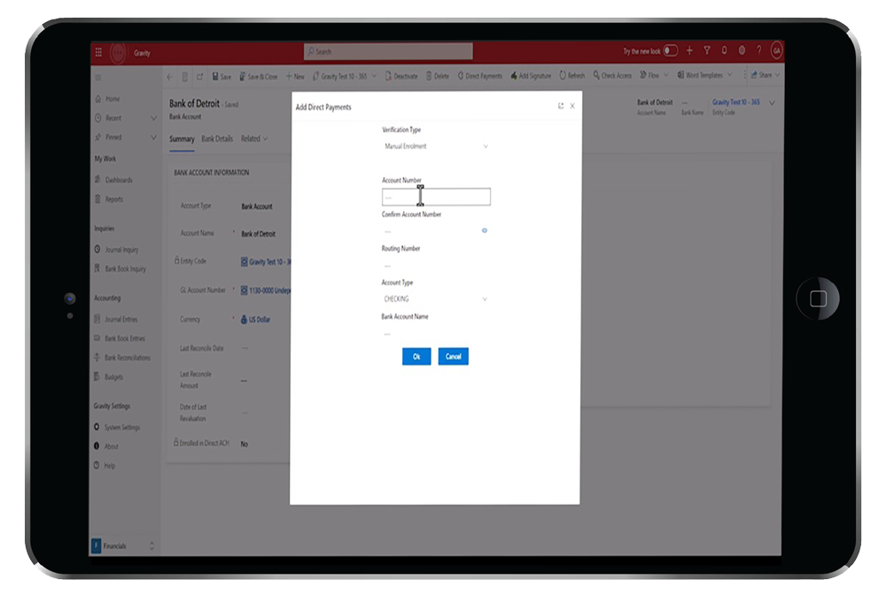 Direct ACH Payment Processing in Gravity Software for secure, automated payments and accounts payable management.